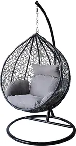 Alivio Rattan Weave Hanging Egg Chair with Cushions for Indoor Outdoor Swing Patio Garden - Grey