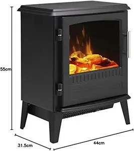 Dimplex BAR20 Bari Electric Stove 2kw with Optiflame Effect - Black - REMOTE CONTROLLED