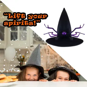 Halloween With's Hat with Spider Details Trick or Treat Party 45cm Black