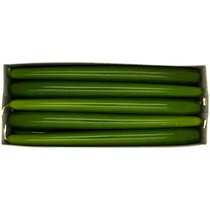 Tapered Dinner Candles, Pack of 10, Unscented, Long Burning Time, 24 cm / 19.45" (Olive, Varnished)