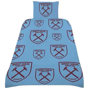 West Ham United FC Duvet Cover Set Claret Red/Sky Blue (Single)