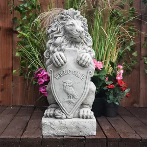 Majestic Gatepost Lion status with Welcome Shield