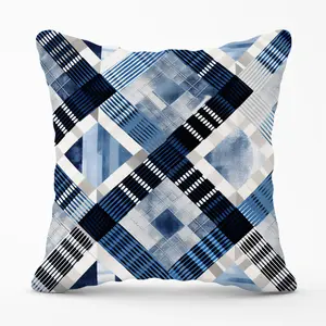 Checkered Square Black And Blue Cushions 45cm x 45cm