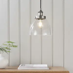 Luminosa Hansen Dome Pendant Light Brushed Silver Paint, Clear Glass