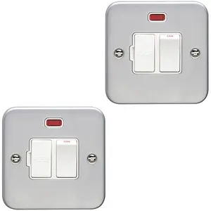 2 PACK 13A DP Switched Fuse Spur & Neon HEAVY DUTY METAL CLAD Mains Isolation