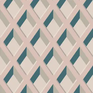 GDUK Diamond Trellis Calde Textured Wallpaper, Blush Navy