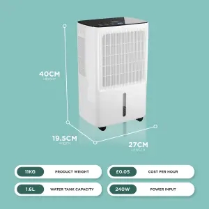 DMD 16L/Day Compressor Dehumidifier With Digital Humidity Display, Quiet & Energy Efficient