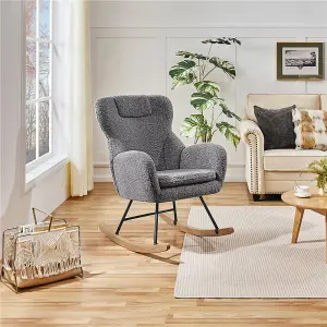 Yaheetech Dark Grey High Back Rocking Accent Chair with Beech Wood Legs