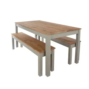 Core Products Corona Grey 120cm long Dining Table with 2 Grey Pine Double Benches