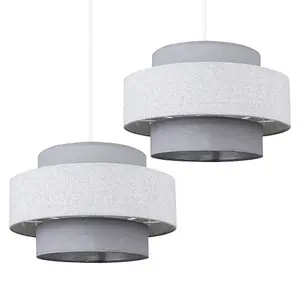 ValueLights Weaver Grey Ceiling Pendant Shade and B22 GLS LED 10W Warm White 3000K Bulb