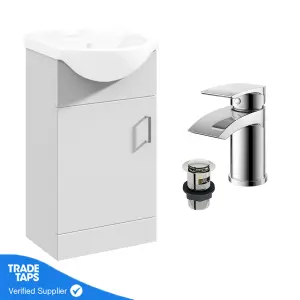 Gloss White 450mm Floor Standing 1-Door Vanity Unit & Round Basin with Round ChromeTap