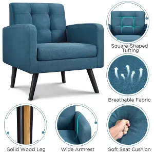 Yaheetech Navy Blue Fabric Armchair Tufted Accent Chair with Rubber Wooden Leg