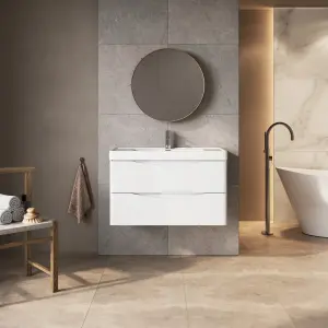 Eden 900mm Wall Hung Vanity Unit in Gloss White & Resin Basin