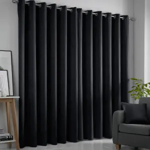 Strata Black Triple-Woven Dimout Eyelet Curtains