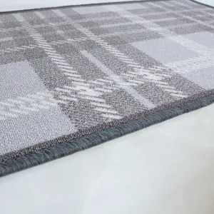 Grey Tartan Non Slip Washable Kitchen Utility Mat 80x150cm