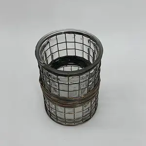 Candle Holder - Glass/Metal Frame - L10 x W10 x H15 cm