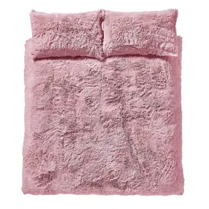 Cuddly Faux Fur Duvet Cover Set with Pillowcases Blush / 220 x 260cm Duvet Cover + 2 Standard Pillowcases