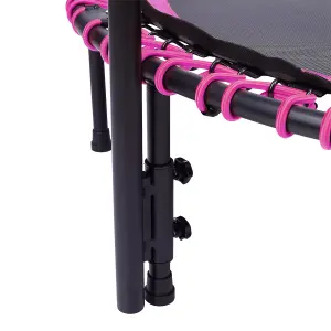 48in Bungee Cords Foldable Round Trampoline with Adjustable U-Handle Bar in Pink for Indoor Outdoor