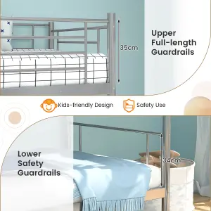 Costway 3FT Metal Bunk Bed Single over Single Loft Bed Frame W/ Ladder Safety Guardrail Sliver