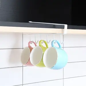 White Metal 6 Hooks Rail Cup Hook Rack  Hanging Holder Under Cabinet Closet