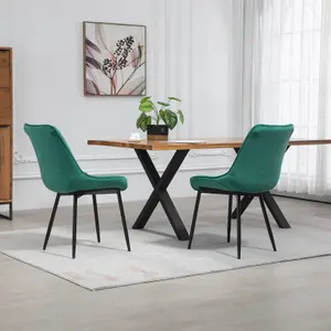 Set of 2 Bovino Velvet Fabric Dining Chairs - Green