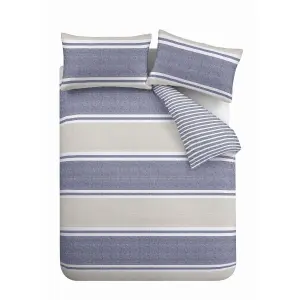 Catherine Lansfield Bedding Textured Banded Stripe Duvet Cover Set with Pillowcases Blue