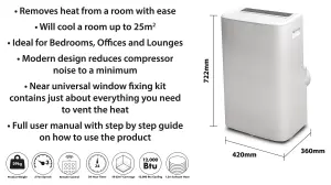 Prem-I-Air 12,000 BTU Portable Local Air Conditioner With Remote Control, Universal Window Fixing Kit and Dust Cover