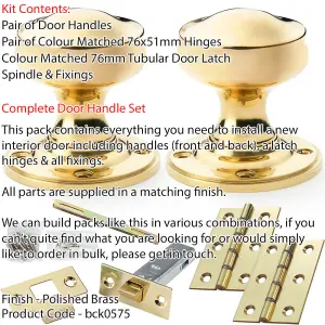 Mortice Door Knob & Latch Pack - Polished Brass - 50mm Smooth Georgian On Round Rose