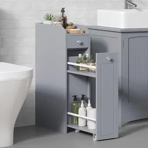 VASAGLE Small Bathroom Cabinet, Slim Bathroom Storage Unit, Organiser, Freestanding Storage Cabinet with Drawers, Dove Grey