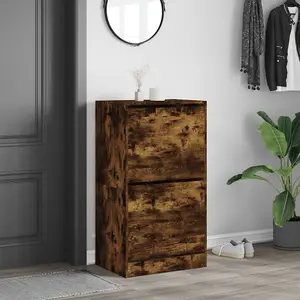 Berkfield Shoe Cabinet with 2 Flip-Drawers Smoked Oak 60x42x108 cm