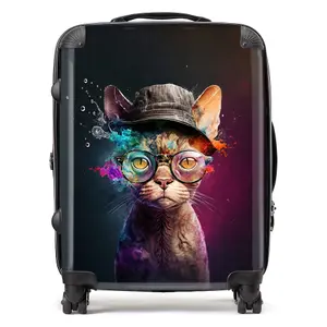 Devon Rex Cat With Hat Splashart Suitcase - Large