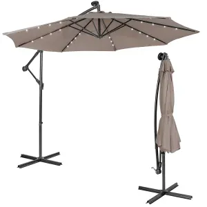 Costway 3 x 3m Cantilever Parasol Backyard Patio Offset Umbrella w/ 32 Solar-Powered LED Lights