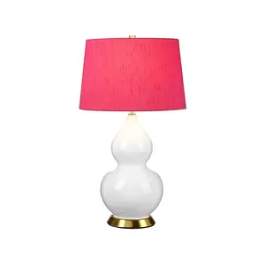 Luminosa Isla Table Lamp with Round Tapered Shade, Aged Brass, White, Pink