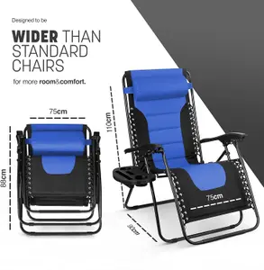 KEPLIN Set of 2 Blue Heavy Duty Textoline Zero Gravity Chairs for Garden Light Reclining Patio Sun Loungers