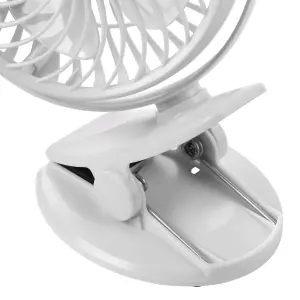 Hardys 3 Speed USB Rechargeable Clip On Cooling Portable Fan Desk Computer Pushchair - White