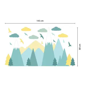 Walplus Colourful Mountains Landscape,Green, Scandinavian Style, Children Wall Stickers Kids Sticker PVC Yellow & Blue