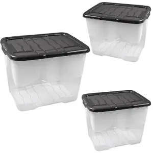 3 x 10 Litres Clear Transparent Base Curve Storage Containers With Black Lids For Home & Office