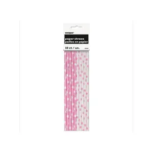 Unique Party Polka Dot Disposable Straws (Pack of 10) Pink/White (One Size)