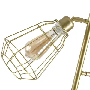 HOMCOM Industrial Steel Birdcage Floor Lamp w/ 3 Lights Round Base Switch Gold