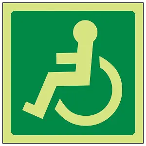 Wheel Chair Logo Facing LEFT Sign - Glow in the Dark - 100x100mm (x3)