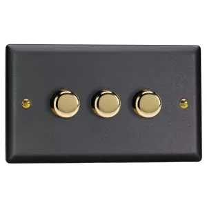 Varilight 3-Gang 2-Way V-Pro Push On/Off Rotary LED Dimmer 3 x 0-120W (Twin Plate) Vogue Matt Black