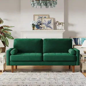 Yohood Velvet Rolled Arm Upholstered 3-Seater Loveseat Green