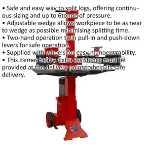 6 Tonne Vertical Log Splitter - 550mm Capacity - Adjustable Wedge - 3000W Motor