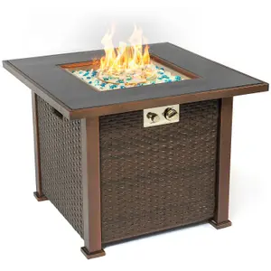 Homeology OSTARA Stylish Wicker Garden and Patio Glass Tabletop Fire Pit