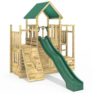 Rebo Modular Wooden Climbing Frame Playset - M21 Ramp, Den & Monkey Bars