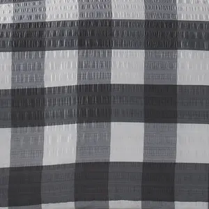 Seersucker Cotton Blend Chequered Duvet Cover Set with Pillowcases Charcoal / Super King - 2 Standard Pillowcase