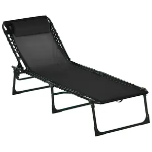 Outsunny Folding Beach Chair Chaise Lounge 4 Adjustable Positions, Black