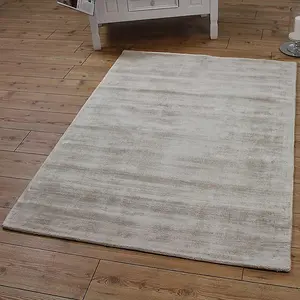 White Handmade , Luxurious , Modern , Plain Easy to Clean Viscose Rug for Living Room, Bedroom - 120cm X 170cm