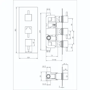 Venus Chrome Concealed Thermostatic Shower Valve With Square Controls & Dual Outlet