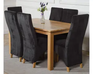 Oslo 150 x 90 cm Medium Oak Dining Table and 6 Chairs Dining Set with Lola Black Fabric Chairs